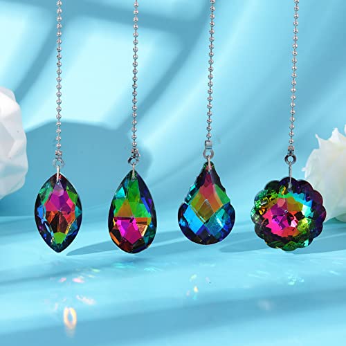 Image of 4 Pieces Crystal Ceiling Fan Pull Chain Rainbow Maker Pull Chain Extension for Light Ceiling Light Fan Pull