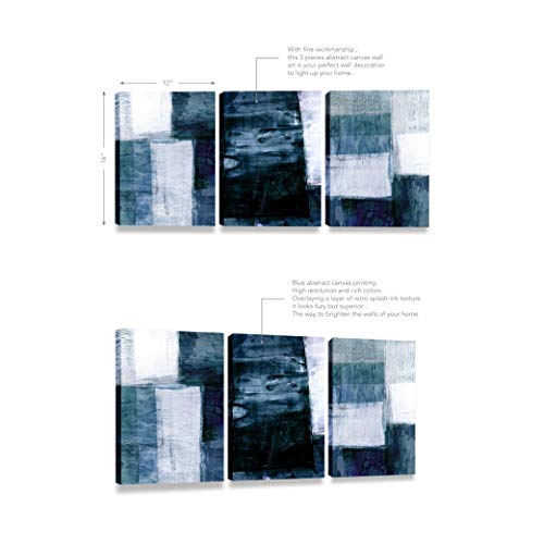 Kaupuar 3 Pieces Canvas Wall Art-Gray Blue Abstract Art Painting-Modern Canvas Artwork Wall Decor Ready To Hang 12''X16'', 3 Pieces #TOP6