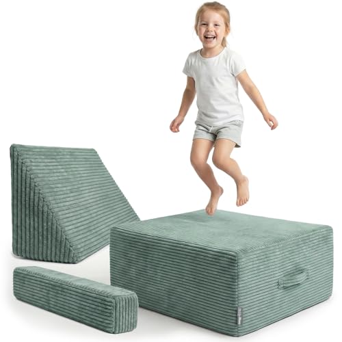 KiddyMoon Hüpfpolster Für Kinder Hüpfmatratze Kindertrampolin Für Zuhause Turnmatte Matratze Zum Hüpfen Abnehmbarer Bezug Waschbar Grün