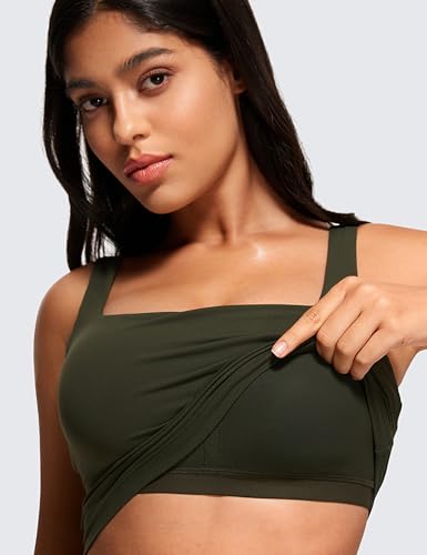 Image of CRZ YOGA Butterluxe Square Neck Crop Tank Top | Light Support, Removable Pads, Yoga, Extremely Soft, Wide Straps, Longline Sports Bras for Women