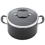 Anolon Advanced Hard-Anodized Nonstick Covered Stockpot with Locking Straining Lid, 6-Quart, Graphite