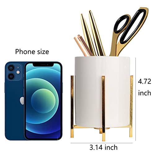 Siebold Gold Pencil Cup Sturdy Metal Frame With White Ceramic Pen Holder For Desks And Kitchen Appliance Holders(1Set 4.6-3.14'') #TOP1