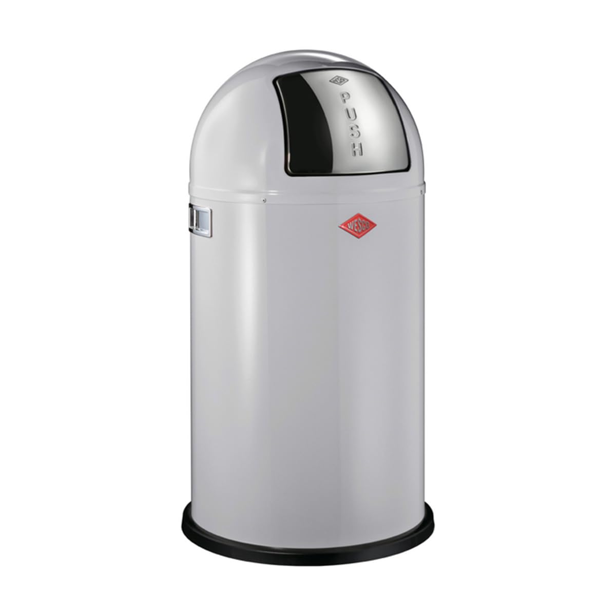 Wesco Pushboy Mülleimer in der Farbe grau, pulverbeschichtetes Stahlblech, 50 Liter Volumen, große Edelstahlklappe, herausnehmbarer Innenbehälter