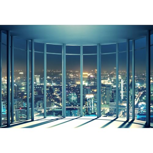 French Window New York City Backdrop Night View Modern Office