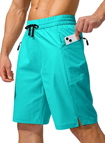 Men's Swim Trunks Quick Dry Board Shorts with Zipper Pockets Beach Shorts Bathing Suits for Men - No Mesh Liner(Cyan,XL)