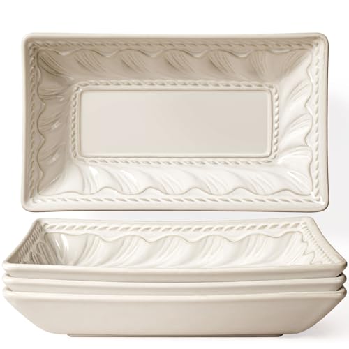 Artena Ceramic Pasta Bowls Set of 4-9.85 Inch Large Salad Bowls, 25 oz Serving Bowls for Soup, Dinner & Party - Embossed Microwave Safe Kitchen Dishes