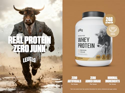 Image of Levels Grass Fed Whey Protein Powder, No Artificials, 24G of Protein, Cappuccino, 5LB