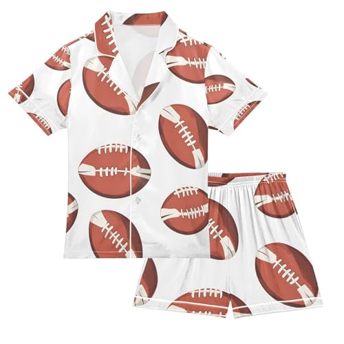 senya Orange Football A Satin Summer Pajama Sets Silk Short Sleeve Button Down Sleepwear