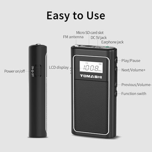 TOMASHI Tiny Portable FM Radio with USB Charging, Pocket Radio with Micro SD Playback and Built-in Rechargeable Lithium Battery – Compact and Lightweight by TOMASHI - Image 6