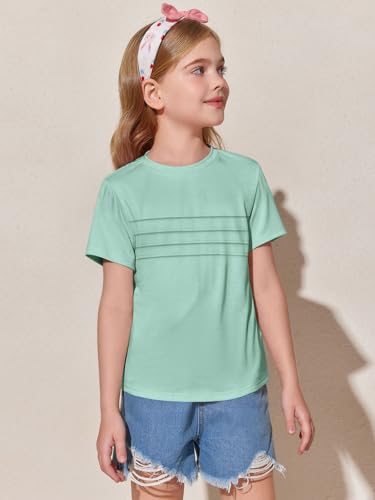 Image of Imily Bela Girls Pleated Short Sleeve T Shirts Kids Summer Crewneck Shirts Casual Tops Tees 5-14 Years