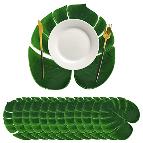 Set de Table en Feuille de Palmier Artificiel 12 pièces, Feuilles Vertes Artificielles Simulation Feuille Artificielle Protecteur de Table antidérapant Hawaii pour Cuisine de fête de Restaurant