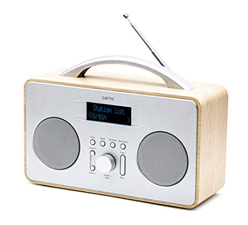 Smith-Style Coppice DAB+ UKW DAB Digitalradio Tragbares Radio mit Zwei Lautsprechern - DAB-Radio/UKW-Radio/Batterie und Netzbetrieb mit 20 Senderspeichern - Eiche/Silber Cover
