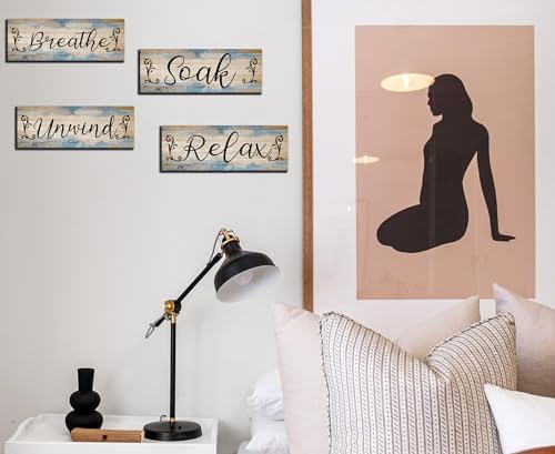 4 Pcs Home Wall Signs for Living Room Bedroom, Home Wall Decor Hanging Signs Relax Soak Unwind Breathe, Vintage Wooden Wall Art for for Farmhouse Bathroom,11x 4 Inch(Black and Blue) 4 41wD4WeSbbL. AC