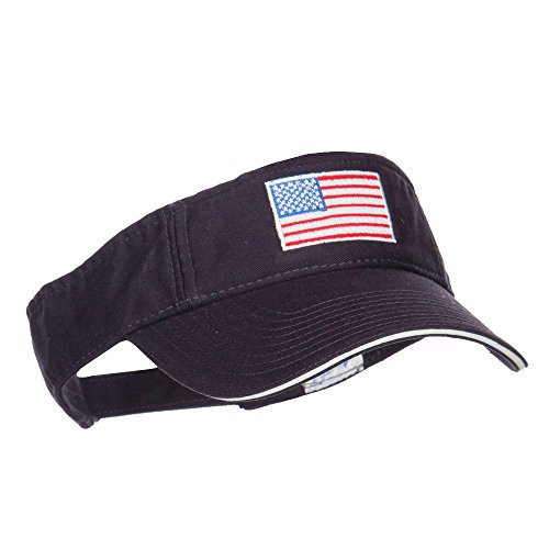 American Flag Embroidered Cotton Sandwich Visor - Navy White Osfm #TOP3