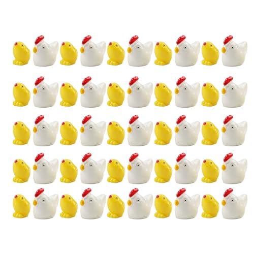 MoSundi Mini figuras de pollo, 50 piezas, animales de resina para modelos de jardín para decoración de paisaje de musgo, suministros de manualidades, decoración de terrario de oficina en casa (blanco