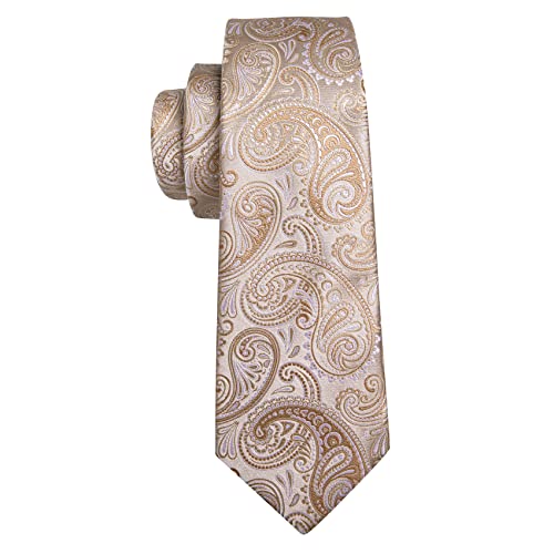 Image of Barry.Wang Men Tie Set Paisley Silk Necktie Pocket Square Cufflinks Formal Wedding Business Party