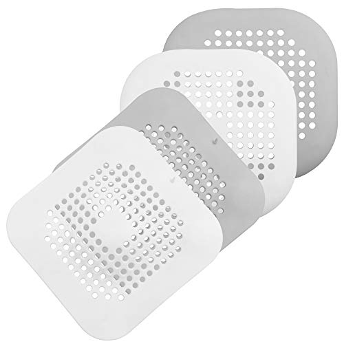 FineGood 4 Paquete de Silicona Protectores de Descenso a la Cocina Cuarto de baño, Silicona Catcher Pelo Ducha Fregadero colador de hidromasaje Drenaje Protector - Gris Blanco