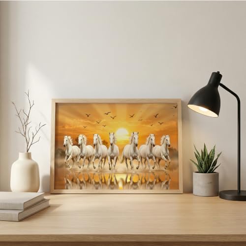 Image of Suneree 7 Horse Vastu Wall Painting (Landscape Collection) (Natural, Design 11, 13x19 Inch)