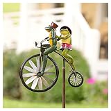 Vintage Bicycle Metal Wind Spinner- Metal Funny Frog Riding Vintage Bicycle Wind Sculptures, Cute An
