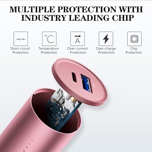 BONAI-Portable-Charge-Power-Bank-5000mAh-Cylindrical-Ultra-Compact-External-Backup-Battery-Compatible-with-iPhone-14-13-12-11-Samsung-Android-and-More-Rose-Gold-with-an-8-pin-Charging-Cable