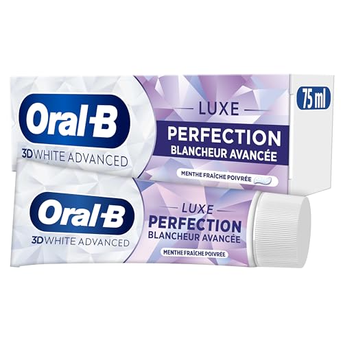 Oral-B Dentifrice Blancheur 3D White Advanced Luxe Perfection, Dotée De La Technologie Blanchissante Pour Eliminer Les Taches En Surface Des Dents, Arôme Menthe, Pour Brossage Quotidien, 75ml