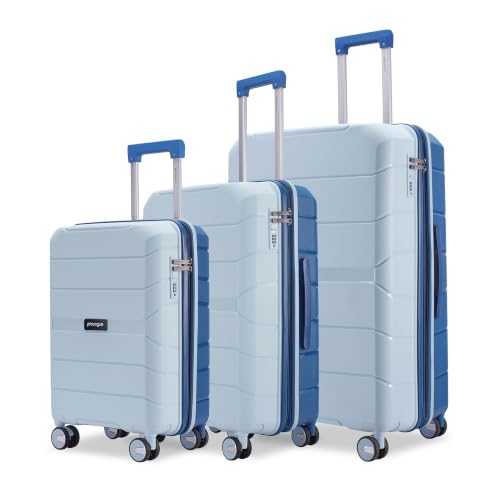 Image of Provogue Cascade Hard-Sided PP Trolley Bag Set of 3 | Expandable Space with 8 Wheels Trolley Bags for Travel |Lightweight with Combination Lock|5 Year Warranty (Sky Blue /Ceylon Blue)