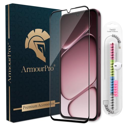 Image of ArmourPro Military-Grade Tempered Glass for OnePlus N6x - 9H Anti Scratch, Edge-to-Edge Coverage, HD Clarity, Smooth Touch, Case Friendly, Easy Installation Kit with Cable Protector