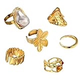 6 PCS Retro Metal Flower & Crystal Faux Pearl Rings Women Set, Gold Ring Set, Wear Individually or Stacked Chunky Gold Rings, Suitable for Women's Daily Outfit Celebration Parties