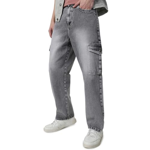 Image of Neostreak Men's Loose Baggy Fit Washed Cargo Jeans with 6 Pockets Non-Stretchable