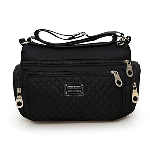 Veriya - Bolsos cruzados para mujer, de nailon, resistente al agua, peso ligero, bandolera, bolsa cruzada, bolsillos con cremallera para mujer, color Negro, talla Medium Cover