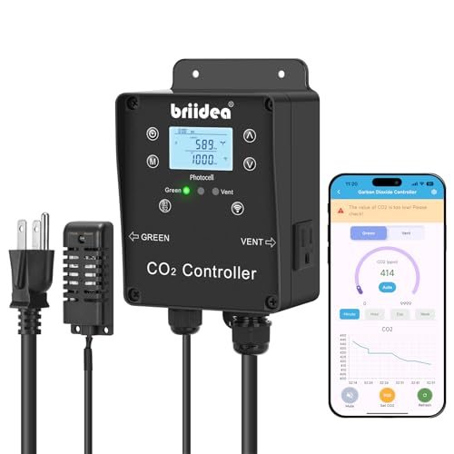 Briidea Wi-Fi CO2 Controller for Grow Tent Two-Plug System for CO2 Regulatos and Inline Exhaust Fans Smart Environmental WiFi-Controller to Adjusts CO2 for Grow Tents Grow Rooms Greenhouses