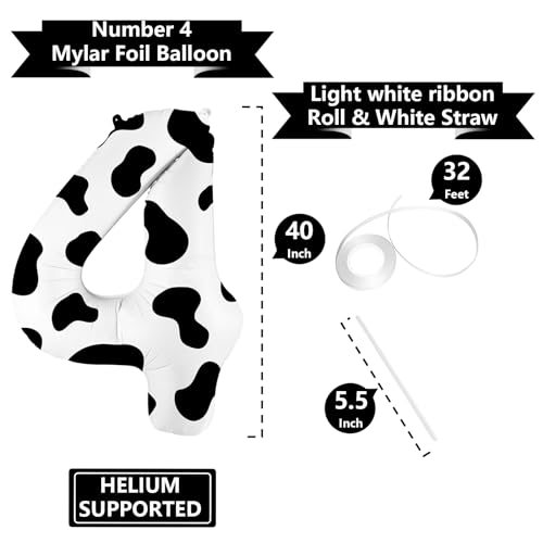 Image of 40 Inch Cow Print Balloon, Number 4 balloons Cow Balloons for 4st birthday decoration, Large Cow Number Balloons for western party decorations Baby Shower Animal Theme Party Holiday Decor