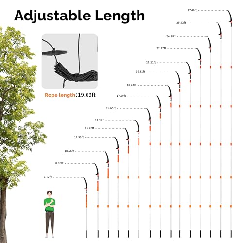 Image of VINGLI 26ft Manual Extendable Tree Pruner Pole Saw, Long Tree Trimmer with Sharp Steel Blade, Aluminum Tree Cutter with 5-section for Pruning Palms and Shrubs