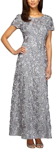 Alex Evenings Women’s Long Rosette Mother of The Bride Dress with Short Sleeves Alex Evenings Women’s Long Rosette Mother of The Bride Dress with Short Sleeves