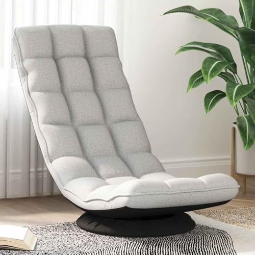 RCODSSK Drehbarer Bodenstuhl mit Metallgestell, 5-Fach Verstellbarer Rückenlehne und Schaumstoffpolsterung, klappbar für einfache Aufbewahrung mit Stoffbezug in Wolkengrau