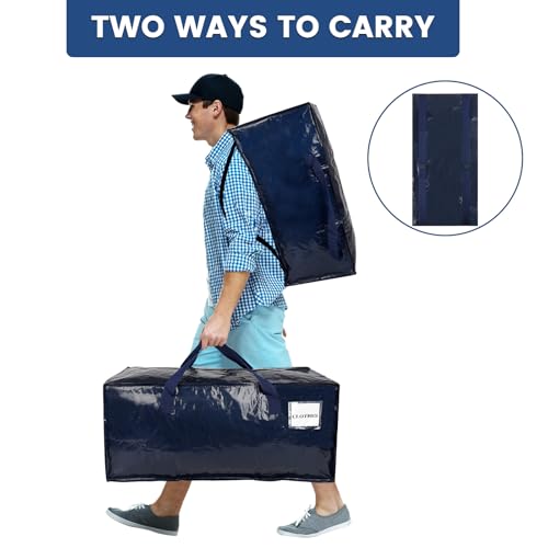 Mozvvco 6er-Pack 92 L Aufbewahrungstasche, Umzugstaschen mit Rucksackgurten, Extra Große Kleideraufbewahrung mit Reißverschlüssen Handgriff, Wasserdichte Umzugshelfer, für Kleidung, Bettdecken - Blau