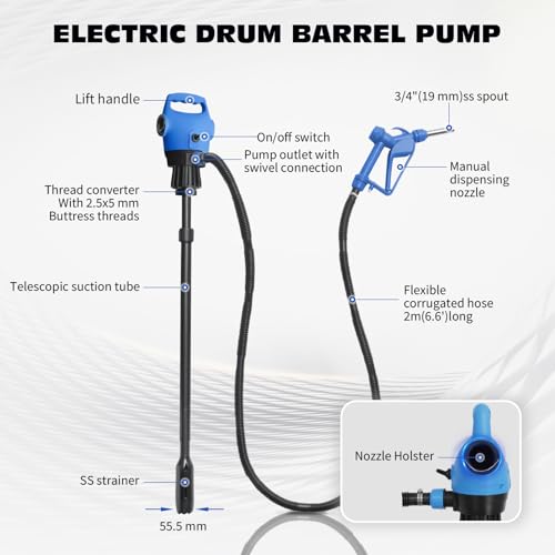 Image of Electric Drum Pump, 55 Gallon AC /DC Drum Transfer Pump with Adjustable Suction Tube, Portable Electric Barrel Transfer System for Oil, Diesel, DEF, Water, Automotive & Industrial Use