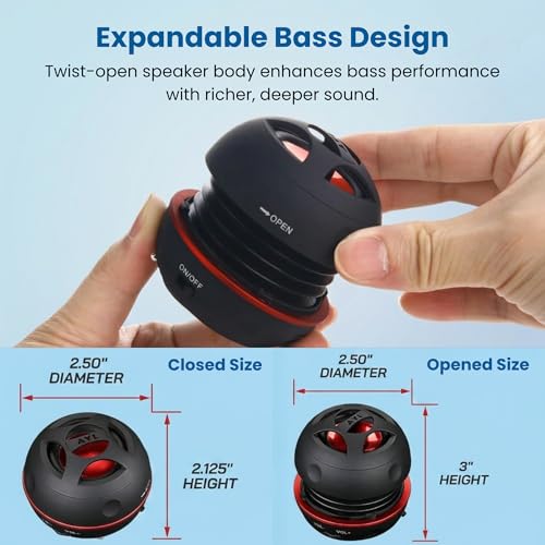 Image of AYL Mini Speaker System, Portable Plug-in Speaker with 3.5mm Aux Input & 3.5 mm Jack, External Audio for Laptop, MP3, iPhone - Small Wireless Bluetooth Speaker with Built-in Mic (Black) (Pack of 2)
