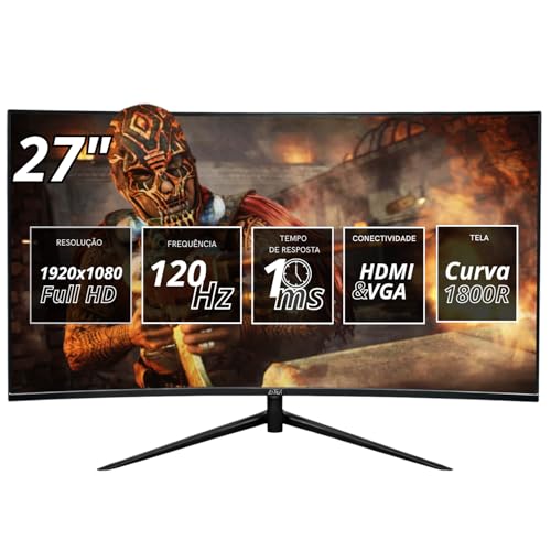 Monitor Gamer Curvo 27" Full HD 1920x1080, 120Hz/1ms HDMI VGA FreeSync e G-Sync Padrão VESA, para Jogos e Entretenimento