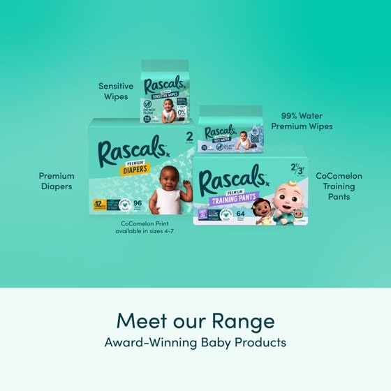 Rascals 99% Water Premium Baby Wipes, 480 Count, (2 Pack of 240)