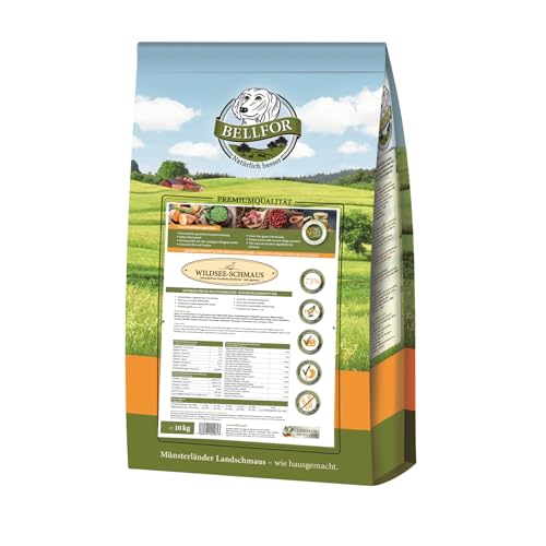 Bellfor Wildsee-Schmaus Hochwertiges Getreidefreies Hundetrockenfutter mit Ente mit hoher Verdaulichkeit ohne tierische Nebenerzeugnisse (10 kg) - Hundefutter mit hohem Fleischanteil.