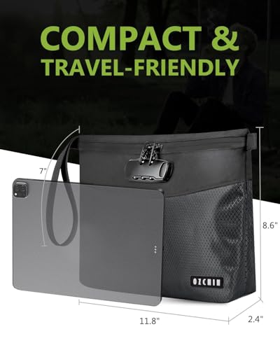 OZCHIN Smell Proof Bag with Lock – Activated Carbon Fiber Smell Proof Container with Combination Lock, Airtight Zipper, Odor Proof Case for Travel, Daily Use, Gifts Ideas 11 X 8 Inch (Black)3