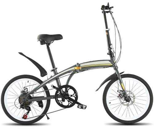 Bicicleta Plegable portátil de 20 Pulgadas, 6 velocidades, para Adultos, con Marco Compacto de Acero al Carbono y absorción de Impactos. A, 20 Pulgadas.