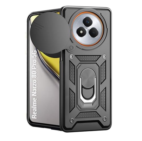 Image of Tough Armor Bumper Back Cover Case for Realme Narzo 80 Pro 5G | Sliding Camera Cover, Kickstand & Ring Holder 360 Degree Protection Back Cover Case for Realme Narzo 80 Pro 5G - Black