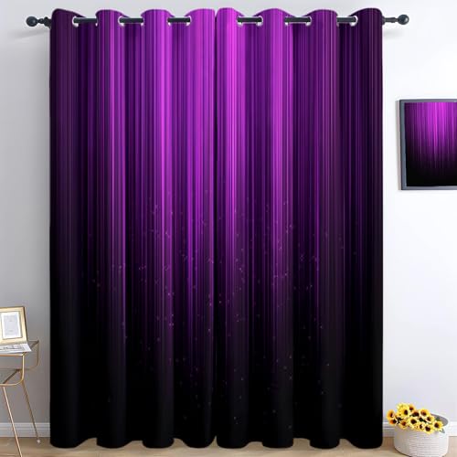 Cortinas Opacas Abstracto Líneas Verticales Púrpura Negro 117An x 138Al cm (2 Paneles), Cortinas Térmicas E Insonorizadas De Poliéster con Ojales para Dormitorio Sala De Estar Comedor Y Cocina