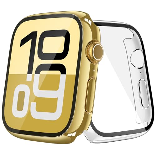 Funda dorada de 42 mm para Apple Watch 11 Julk con cristal templado integral