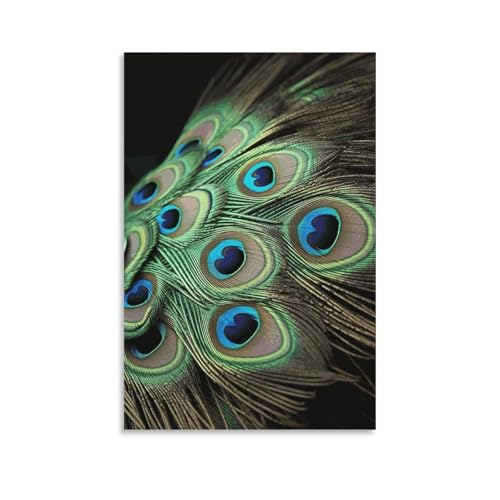 Peinture sur toile plumes de paon vertes poster déco salon