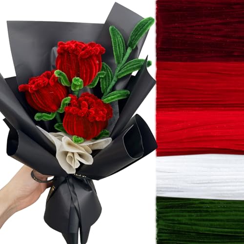 Image of Peryiter 500 Pcs Pipe Cleaners for DIY Flower Bouquets, Chenille Stems for Graduation Bouquet Crafts, Fuzzy Sticks for Handmade Flowers, DIY Gift, Art Projects(Rose Color,12 Inch)