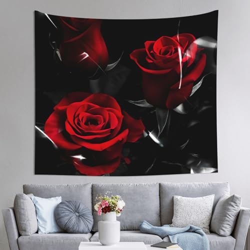 Grande tapisserie imprimée rose rouge pour décoration de chambre romantique et moderne
