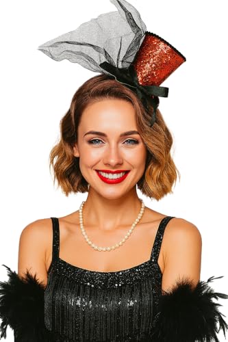Fiestas Guirca Minihat Chistera Roja Con Diadema Talla Única - Accesorio De Sombrero Para Fiestas De Disfraces, Carnaval Y Halloween - Ideal Para Todos Los Usuarios - Rojo